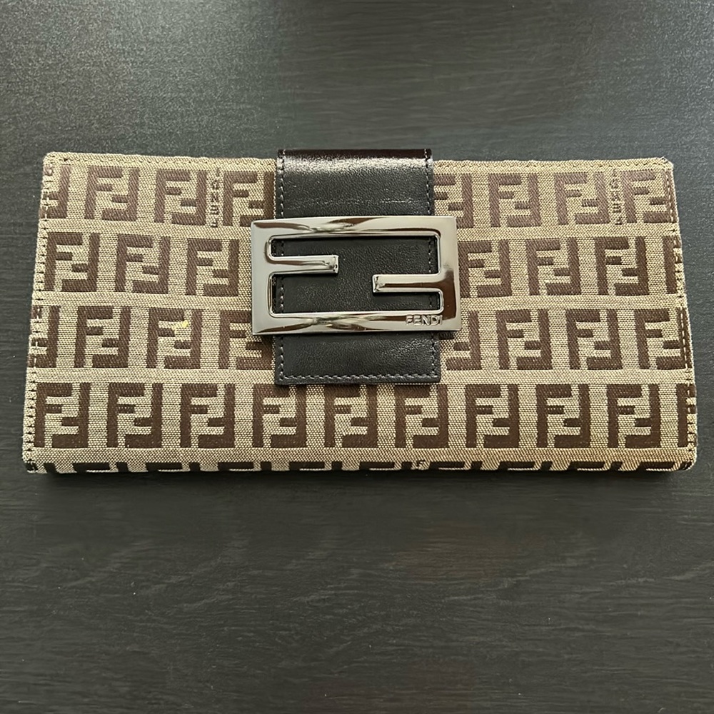 Fendi Patterned Brown & Black Wallet with Cloth Bag & Box